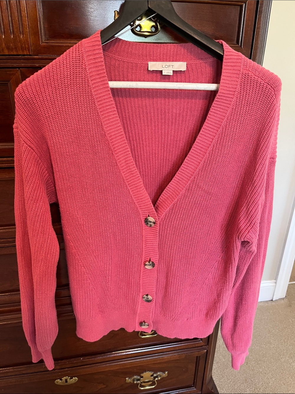 LOFT Pink V-Neck Button Cardigan